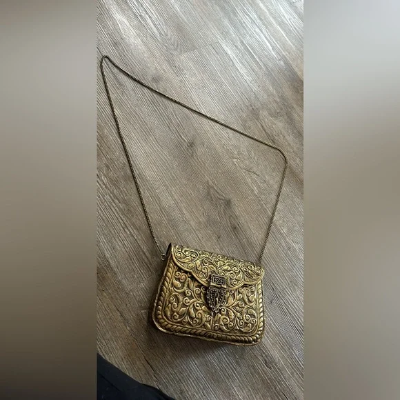 25b From St Xavier Metal Bag Gold Anthropologie Embossed Shoulder Clutch  Bhldn